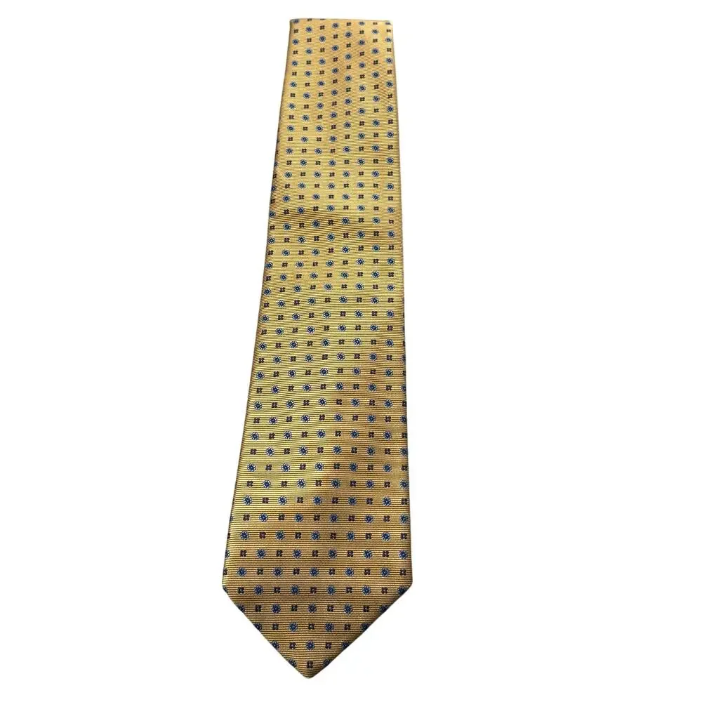 Vintage Brooks Brothers 346 Pure Silk Tie Yellow w/ Blue Micro Floral Pattern